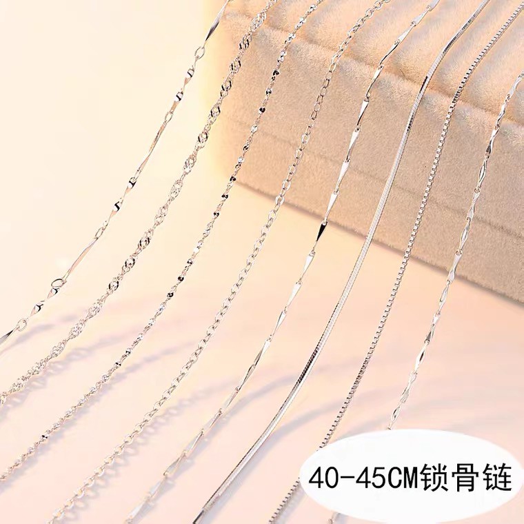 Vòng cổ Mạ Bạc 925 45Cm Đính Kim Cương Giả Phong Cách Ý Cho Nữ