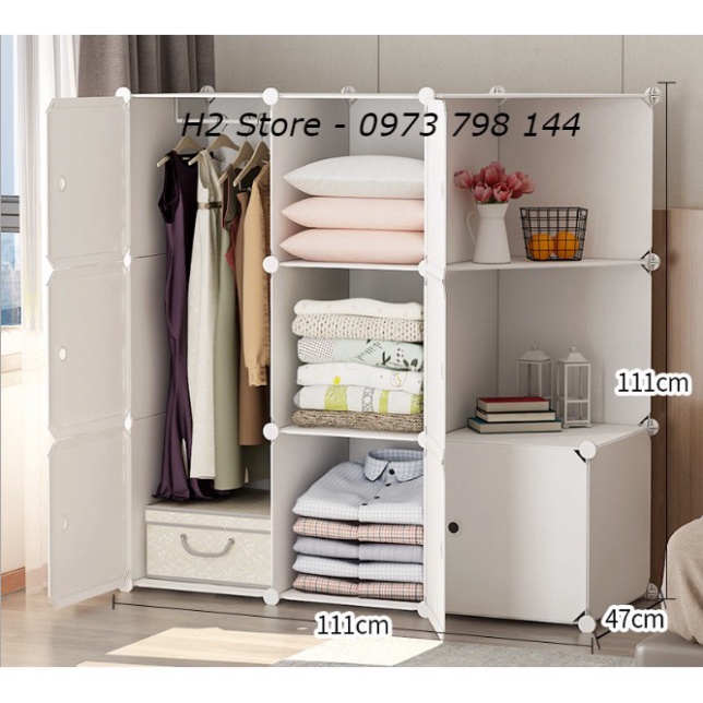 TỦ NHỰA LẮP GHÉP 9 Ô ( GỒM 2 KỆ GÓC ) ĐỂ ĐỒ ĐA NĂNG THÔN MINH SÂU 47CM ( tùy chọn mẫu )