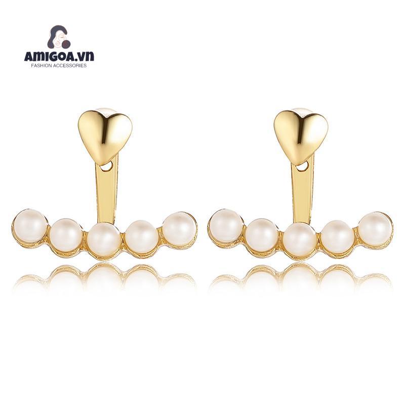 ✨✨Khuyên Tai Treo Cong Đính Ngọc Trai Hình Trái Tim Thời Trang Sáng Tạo Cho Nữ