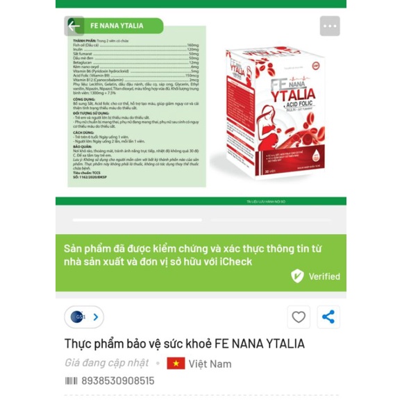 Lọ 30 viên - Viên uống bổ máu bổ sung sắt Acid Folic cho phụ nữ có thai - FE NANA YTALIA