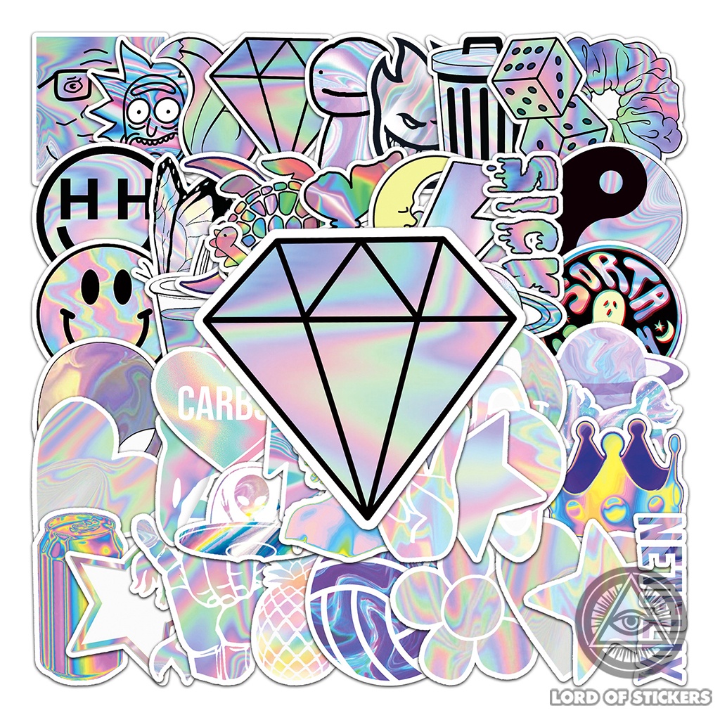 Set 50 Nhãn Dán Holographic Graffiti Sticker Phong Cách Hoạt Hình Cute Chống Thấm Nước Dán Mũ Bảo Hiểm, Laptop, Vali, Sổ