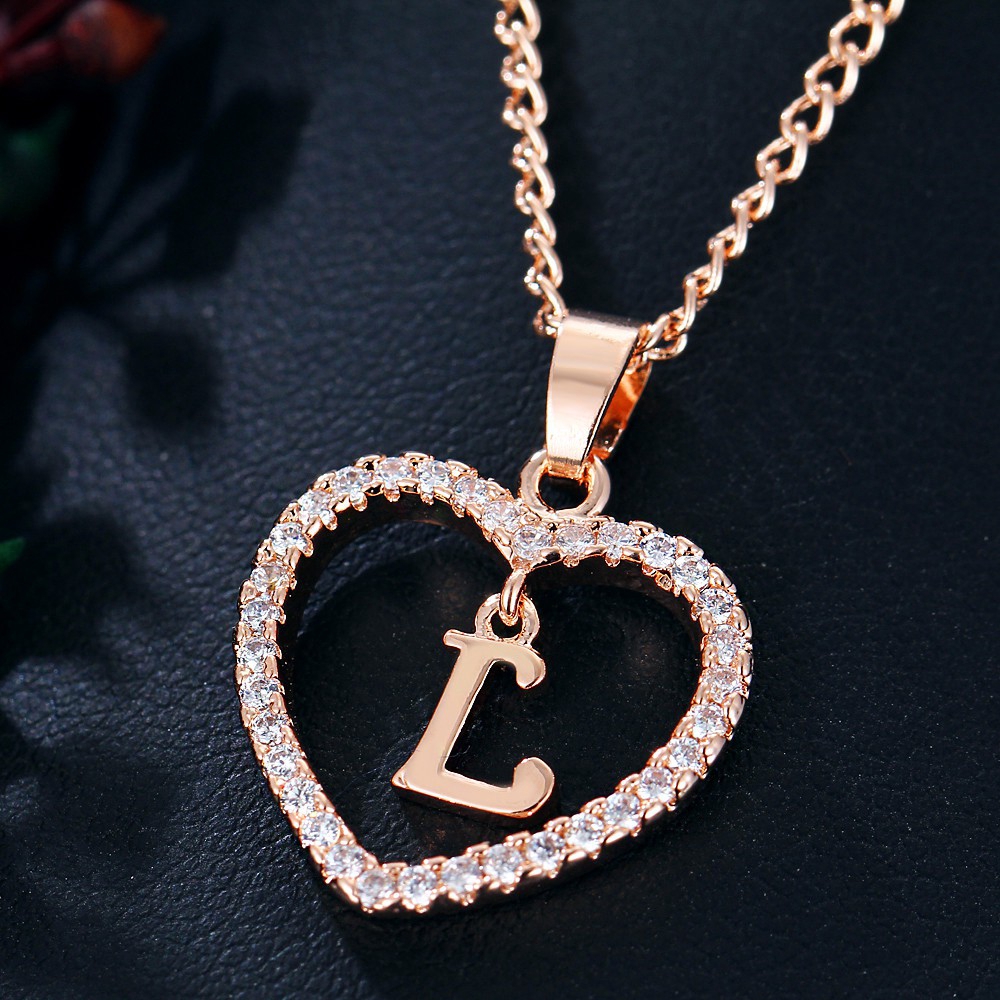 24 letter A-Z pendant necklace crystal rhinestone gold silver jewelry gift