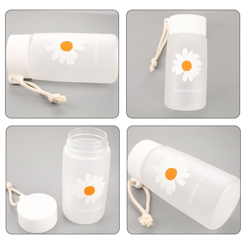 Bình Nước 500ml Bằng Nhựa Trong Suốt Không BPA In Hình Hoa Cúc Có Dây Đeo Tiện Dụng