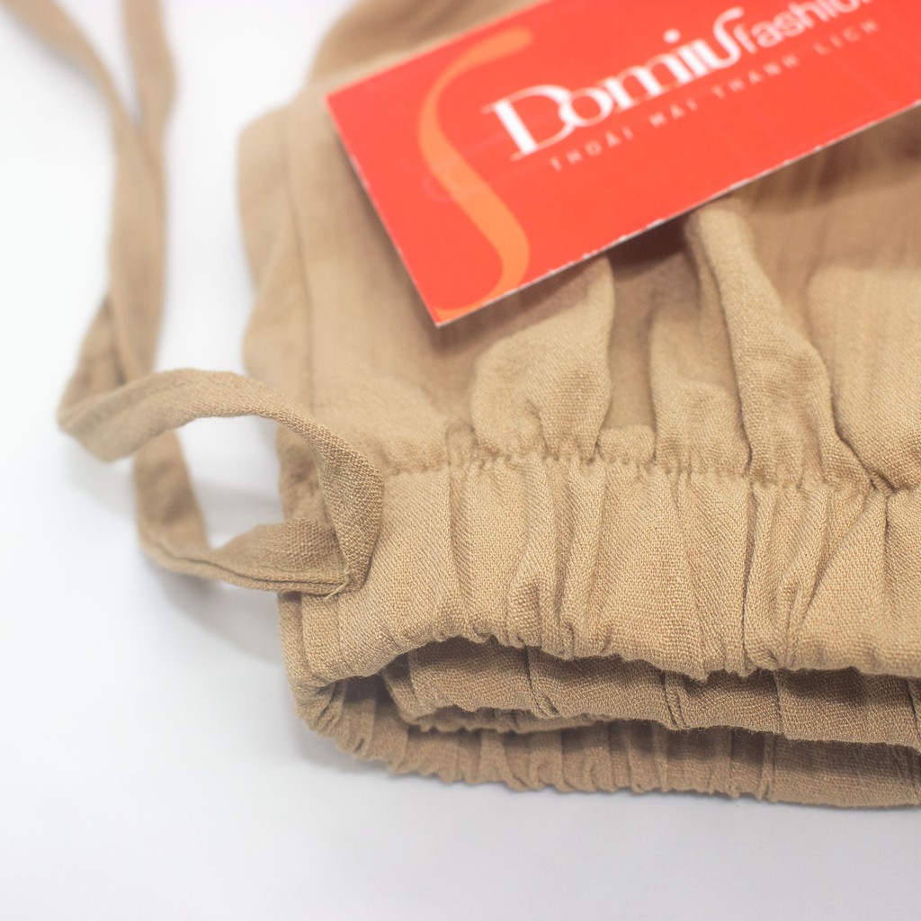 Quần shorts nữ đẹp ống rộng cạp chun chất đũi - QDD - DOMIU