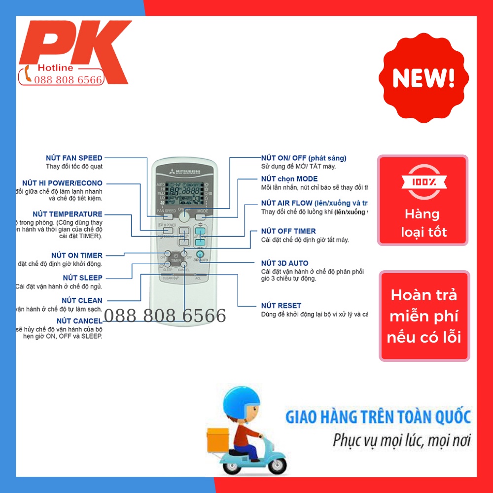 Điều khiển điều hoà mitsubishi heavy - remote máy lạnh mitsubishi - hàng loại tốt - bảo hành 1 đổi 1