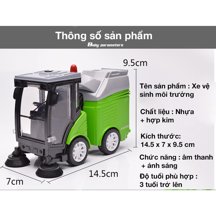 Xe đồ chơi dọn vệ sinh KAVY cho bé, có đèn LED, âm thanh chi tiết sắc sảo, phát triển trí tưởng tượng của bé