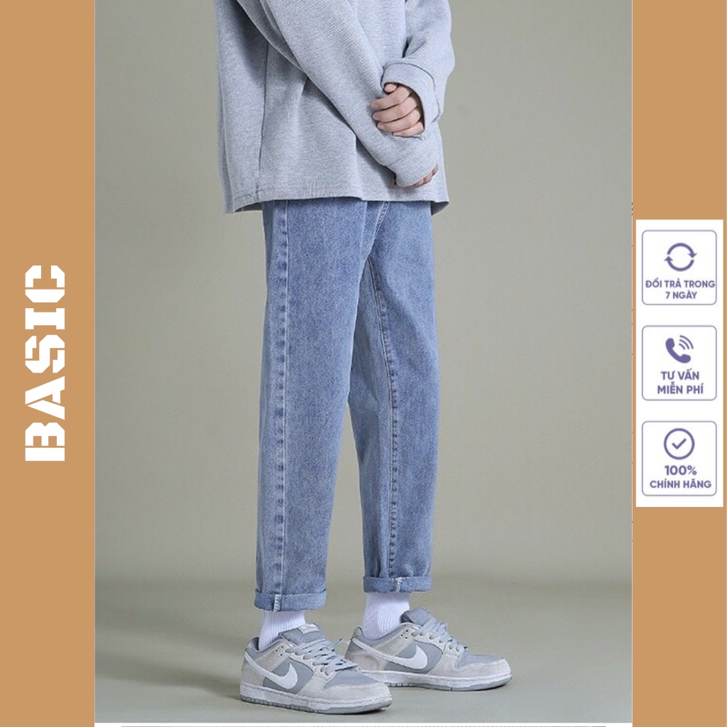 Quần jean nam baggy ống suông rộng BASIC vải jeans bò cao cấp unisex không phai màu