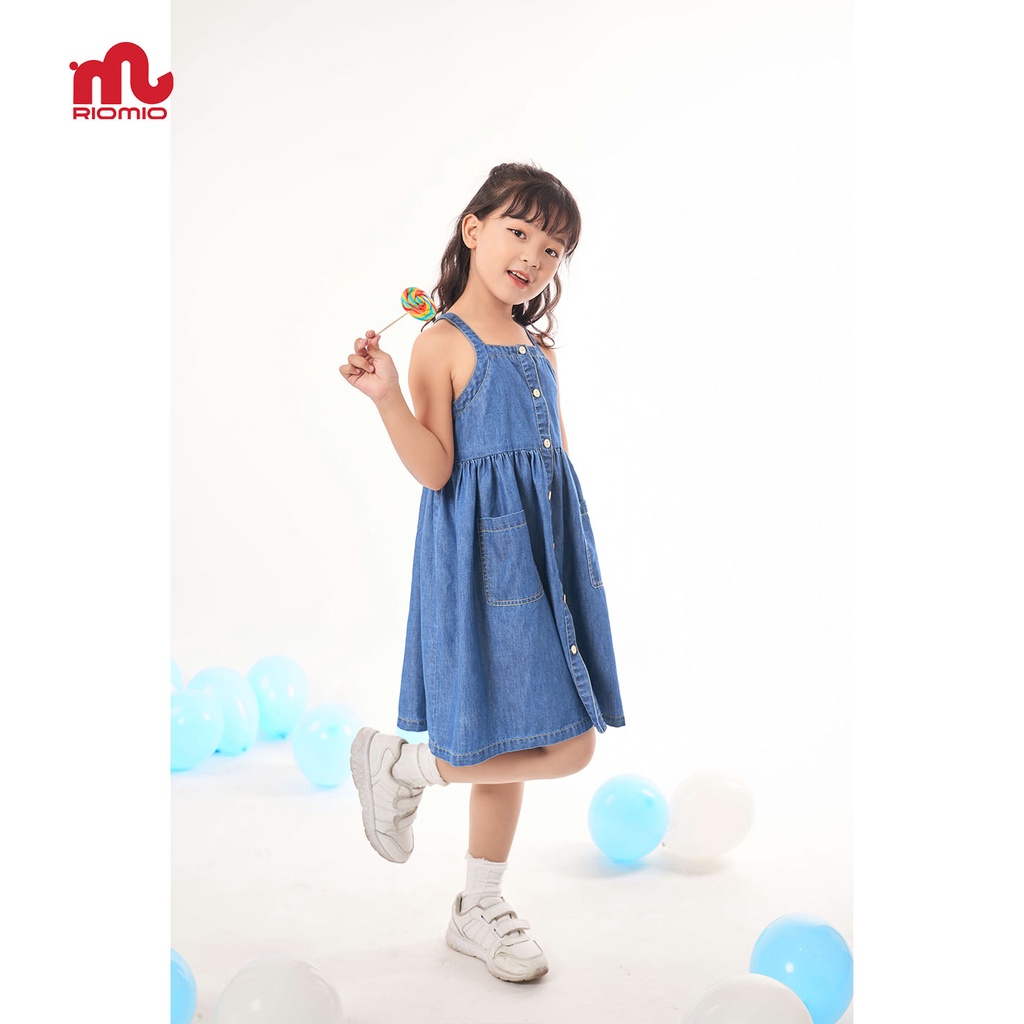 Váy jean bé gái 2 dây dáng suông RIOMIO 100% cotton USA cao cấp 3,4,5,6,7,8,9,10,11 tuổi đầmcho bé - RO215