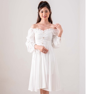 (Hàng có sẵn) Váy trắng midi vintage nơ tay 🌿🌿💯💯