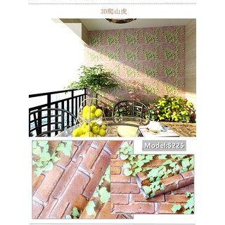[Xả] Giấy Dán Tường Gạch Đỏ Lá Leo có keo sẵn 0.45*10m