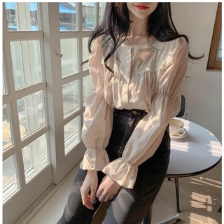 Áo babydoll tiểu thư cổ vuông viền ren bo tay cka806, kiểu áo sơ mi tay bồng nhẹ nhàng mix cùng chân váy siêu chuẩn