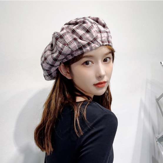 Mũ nồi beret kiểu dáng mới hoạ tiết kẻ caro