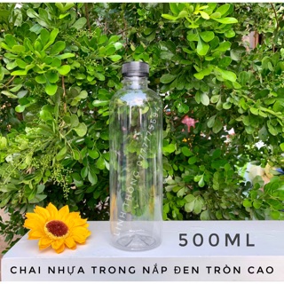 1 Chai nhựa 500ml trụ cao nắp đen - Chai nhựa trà sữa