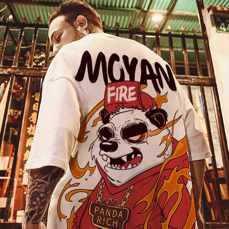 Áo Thun Tay Lỡ Dáng Rộng In Hình Gấu Trúc Phong Cách Hàn Quốc Thời Trang Cho Nam Giới