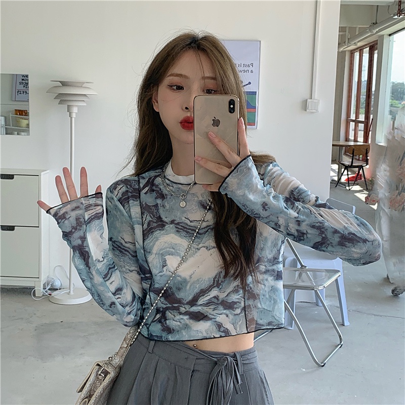 Áo thun dài tay chống nắng phối màu nhuộm độc đáo thời trang
