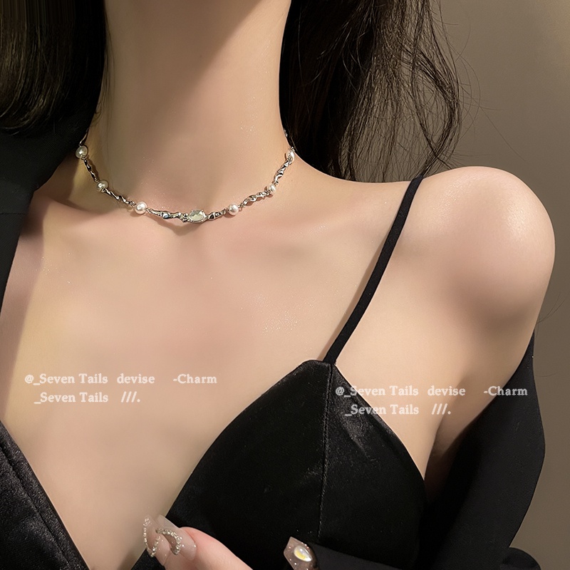 Vòng Cổ choker Đính Ngọc Trai zircon Sang Trọng Thời Trang
