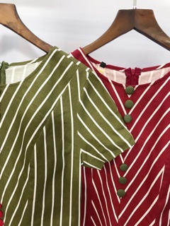Đầm linen phối sọc Infashion