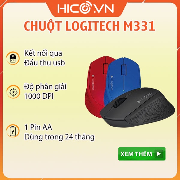 Chuột Không Dây Logitech M331 Wireless công nghệ Silent bấm cực êm, cầm êm tay chắc chắn - Hàng Chính Hãng Digiworld