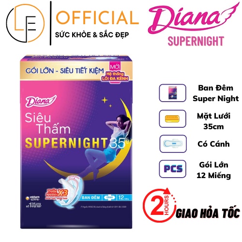 [Gói Lớn 12 Miếng] Băng Vệ Sinh Diana Super Night Ban Đêm 35cm - 12 miếng