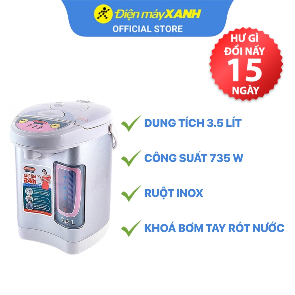 [Mã ELHADEV giảm 4% đơn 300K] Bình thủy điện Sunhouse SH 1535 3.5 lít