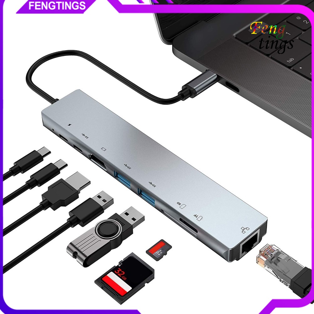 Bộ Chuyển Đổi Hub Đa Năng 8 Trong 1 Type-C Sang 4k Hdmi-Compatible Rj45 Usb 3.0 Tf Pd