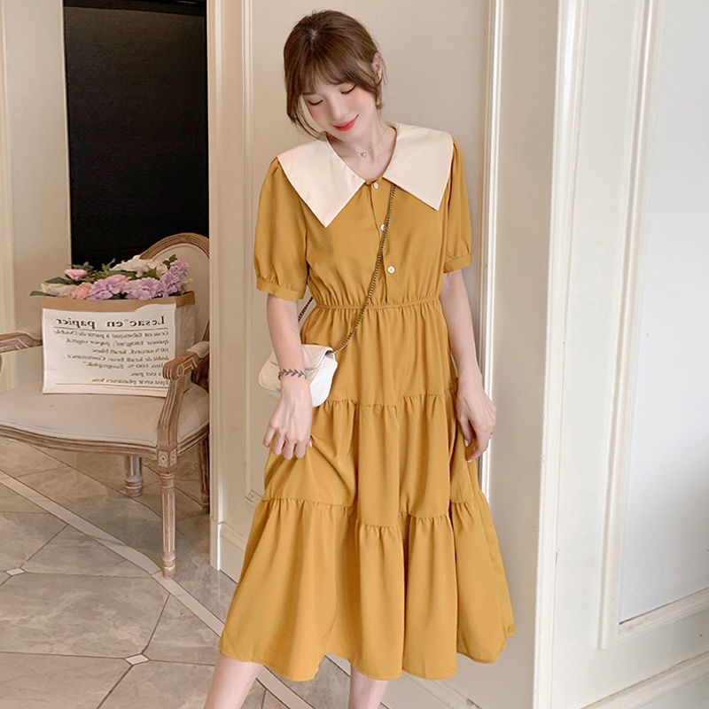 Đầm chiffon dáng chữ A dài qua gối ôm eo thời trang mùa hè hàng mới