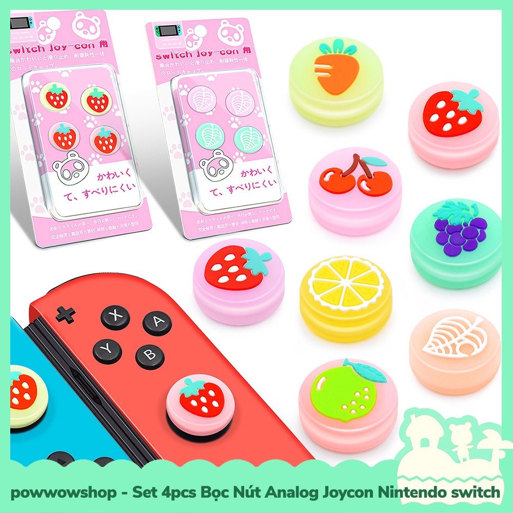 [Sẵn VN - Hỏa Tốc] Set 4pcs Bọc Nút Analog Joycon Cho Máy Game Nintendo Switch / Lite / Oled Animal Crossing Fruit Leaf