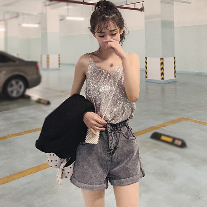 Quần Short Denim Nữ Lưng Cao Dáng Rộng Thời Trang