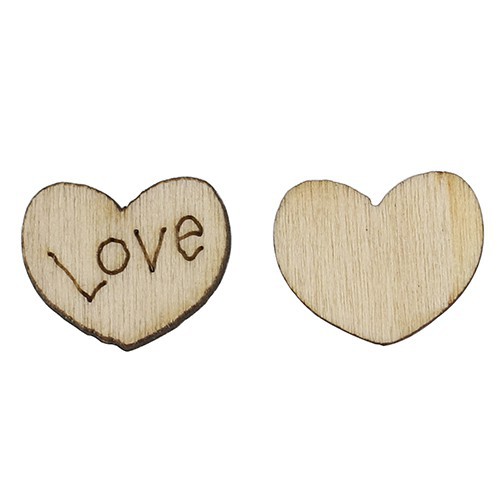 100 khuy gỗ không lỗ hình trái tim in chữ Love