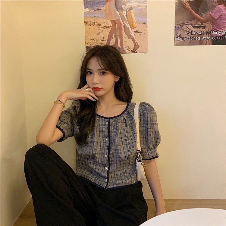 Áo tay ngắn ống phồng dáng rộng thời trang mùa hè Hàn Quốc cho nữ