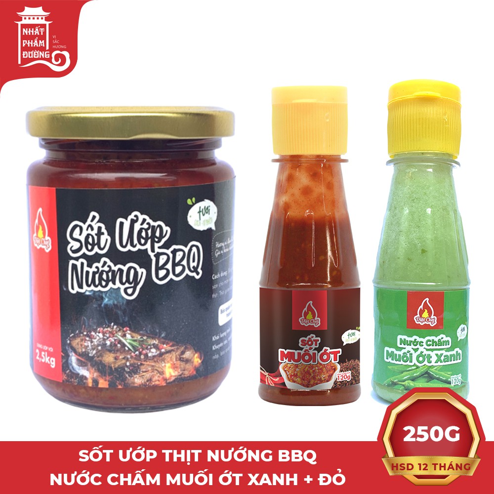 Combo sốt ướp thịt nướng BBQ kèm nước chấm hải sản muối ớt xanh , muối ớt đỏ 120g x 2 chai