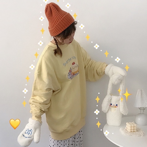 Túi Đựng Bình Nước Xách Tay Bằng Lông Cừu Nhân Tạo Mềm Mại Gắn Tai Lớn Dễ Thương