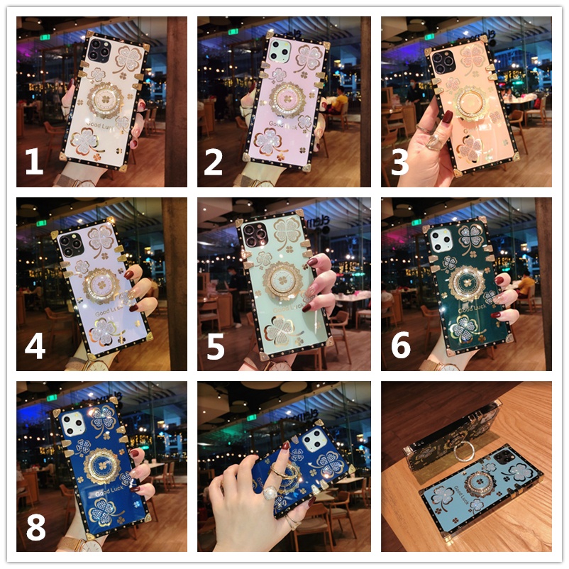 Ốp Điện Thoại Hình Vuông Lấp Lánh Kèm Giá Đỡ Nhẫn Cho Oppo Reno7 Reno6 Reno5 Reno4 Pro Reno3 Reno2Z