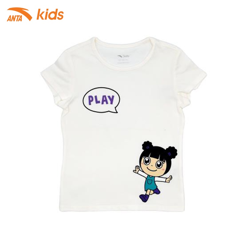 Áo phông thể thao bé gái Anta Kids họa tiết xinh xắn 362019103, chất thun cotton, thấm hút mồ hôi nhanh