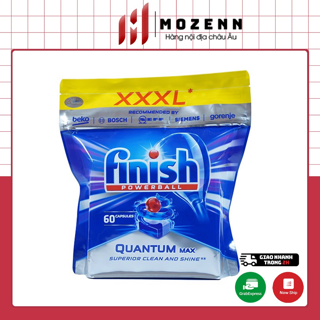 Túi viên rửa bát Finish Quantum Max 60 viên, viên rửa chén cao cấp 14 chức năng