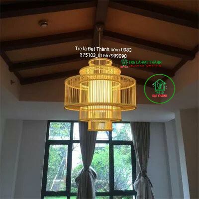 Đèn mây tre đan, lồng đèn trang trí nhà hàng cao cấp đèn trụ tăm tre
