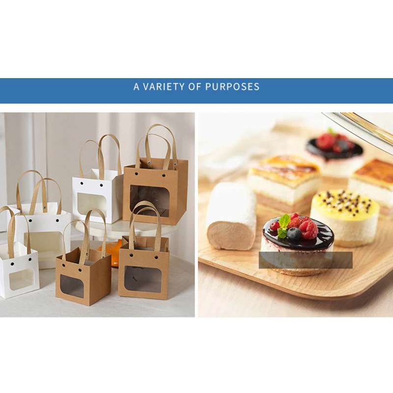 Set 10 Túi Giấy Kraft Hình Vuông Trong Suốt Có Tay Cầm Đựng Quà Tặng
