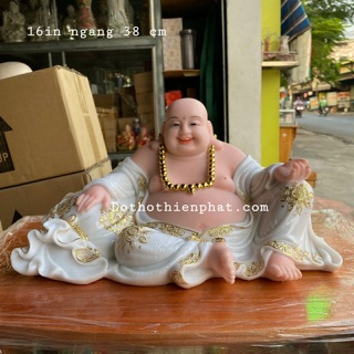 Tượng Phật di lặc đá 16in ngang 38 cm màu trắng rất đẹp