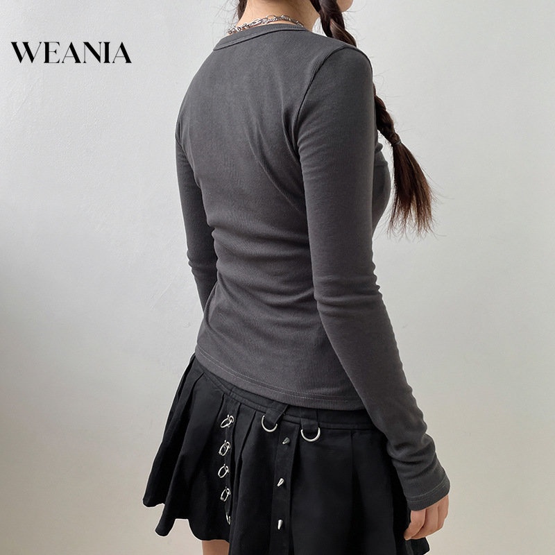 Áo Thun Tay Dài Phối Nút Thiết Kế Màu Trơn Thanh Lịch