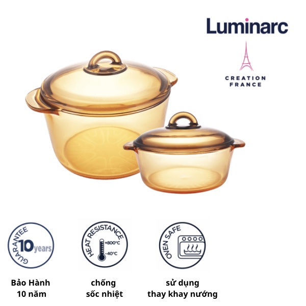 Bộ 2 nồi thủy tinh Luminarc Amberline Granite 1.5L+3L (Bảo Hành 10 năm)- LUGR153