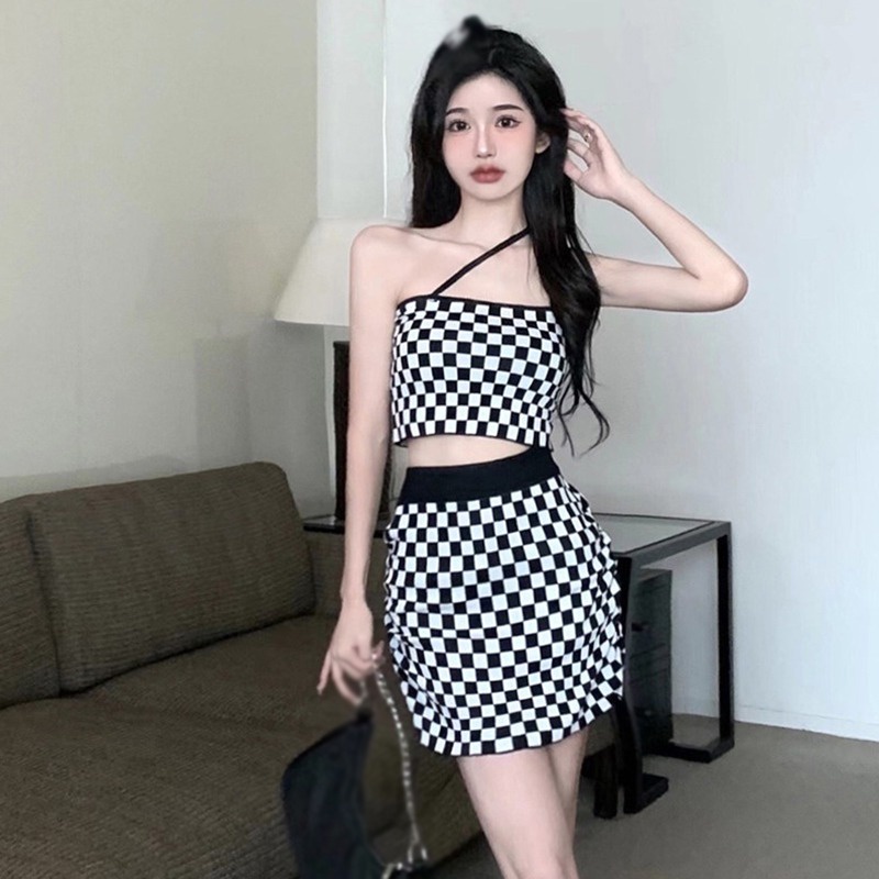 Áo Lửng Cổ Yếm Đan Dây Lưng Phong Cách Hàn Quốc Cho Nữ