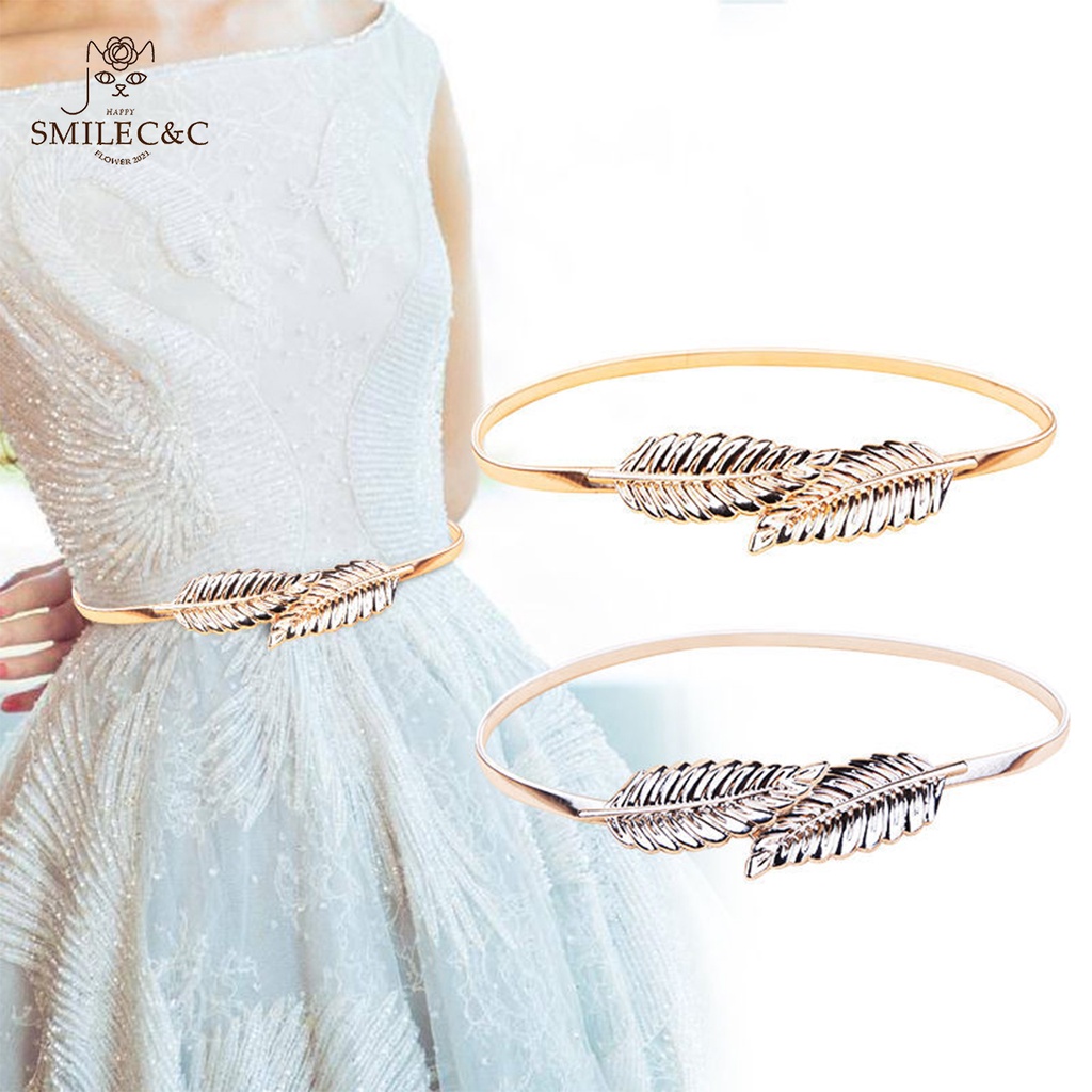 SmileFairyCC【COD &amp; Hàng Có Sẵn】Dây Thắt Lưng Kim Loại Co Giãn Hình Chiếc Lá Thời Trang Cho Nữ