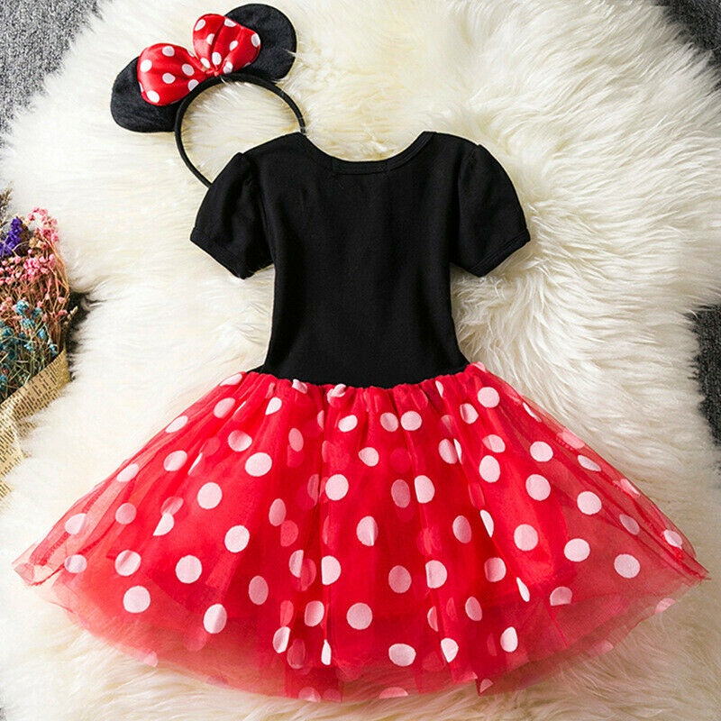 váy liền Đầm Xòe Tutu Màu Đỏ In Hình Chuột Minnie Thoải Mái Thời Trang Dự Tiệc Cho Bé Gái