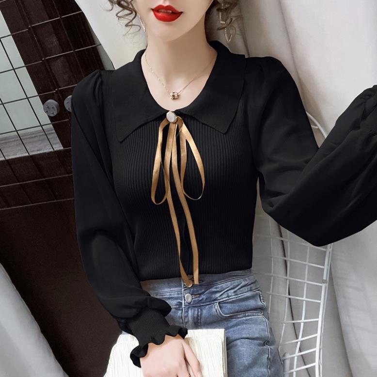 Bán sỉ Áo len đính nơ tay voan hàng QCCC cho nữ