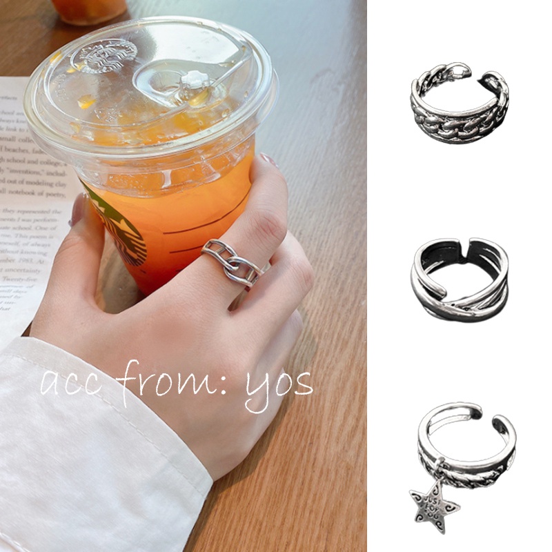 Nhẫn kim loại mạ bạc nhiều kiểu dáng xinh xắn cho nữ YOS