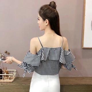 Áo hở vai dây caro
