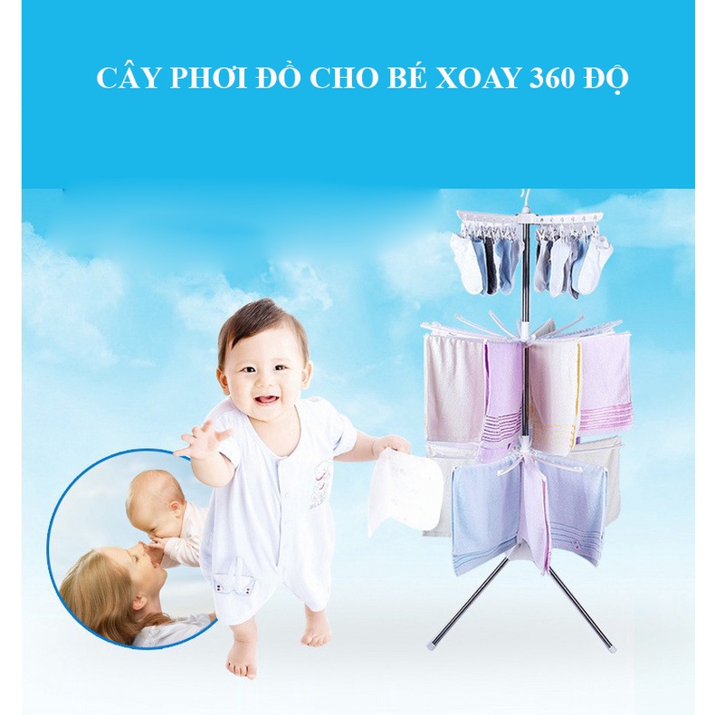 [FREESHIP❤️] GIÁ PHƠI CÂY PHƠI ĐỒ CHO BÉ XOAY 360 ĐỘ 56 KẸP