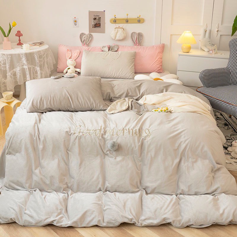 Set nỉ nhung tai thỏ siêu xinh phiên bản mới - chăn chần bông dày dặn