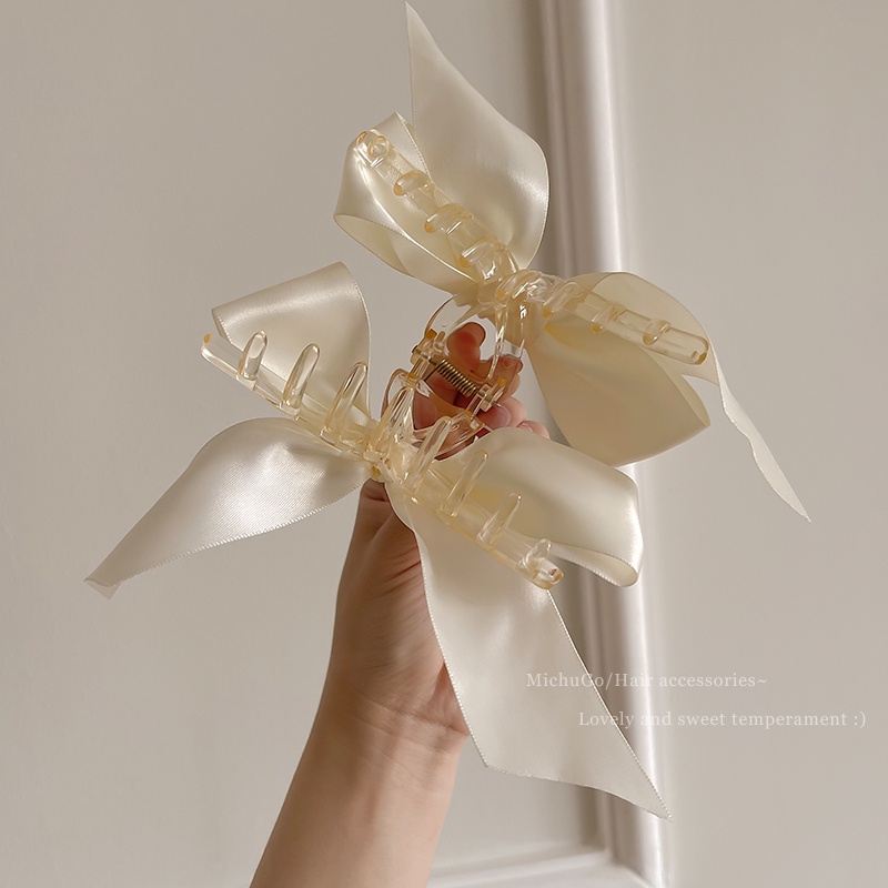 Kẹp Tóc Nơ Satin Trong Suốt Thời Trang Cho Nữ