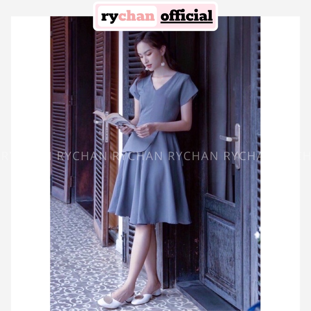 Đầm Nữ Công Sở Thiết Kế Cổ V Tà Lửng Tay Ngắn Thanh Lịch Độc Đáo Màu Xám [ẢNH THẬT CUỐI] - DX9921